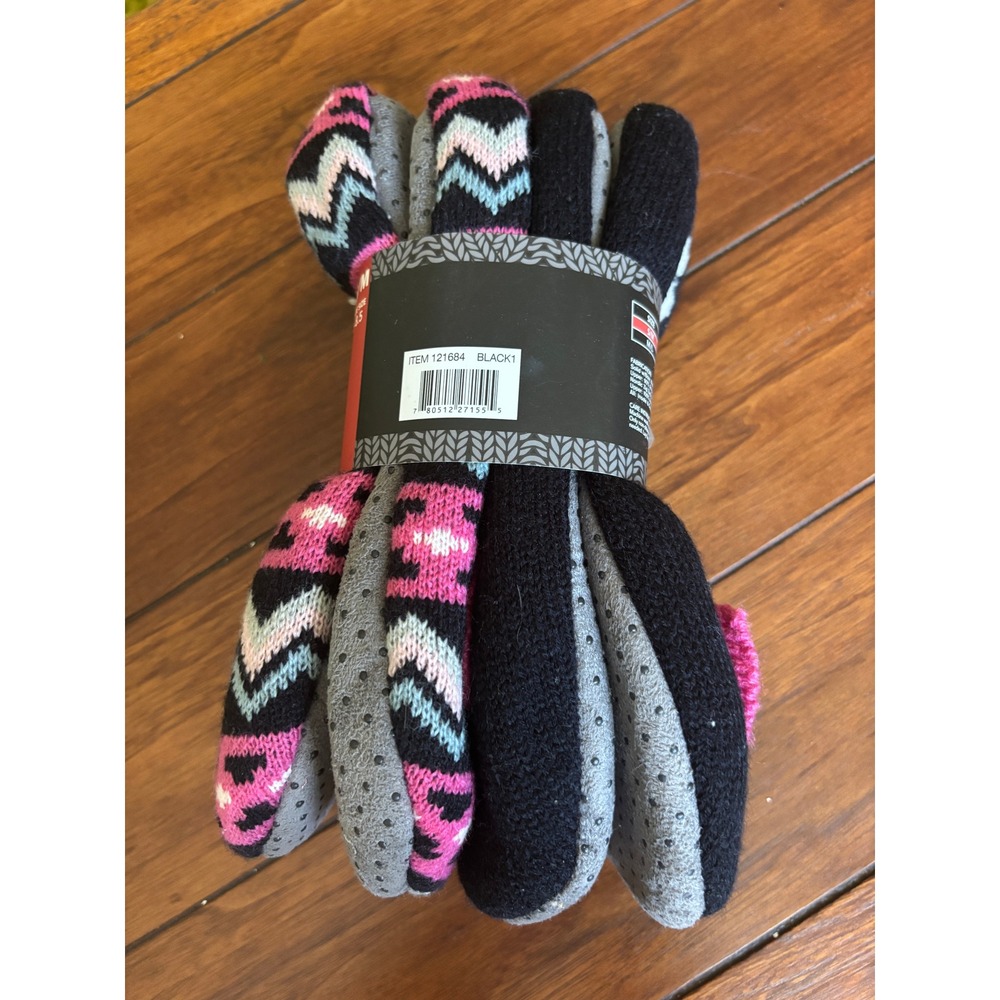 K. Bell Sherpa Slipper Socks 2 Pairs Pink Chevron Black Bow Size S/M 5-8.5 NEW - Picture 3 of 3